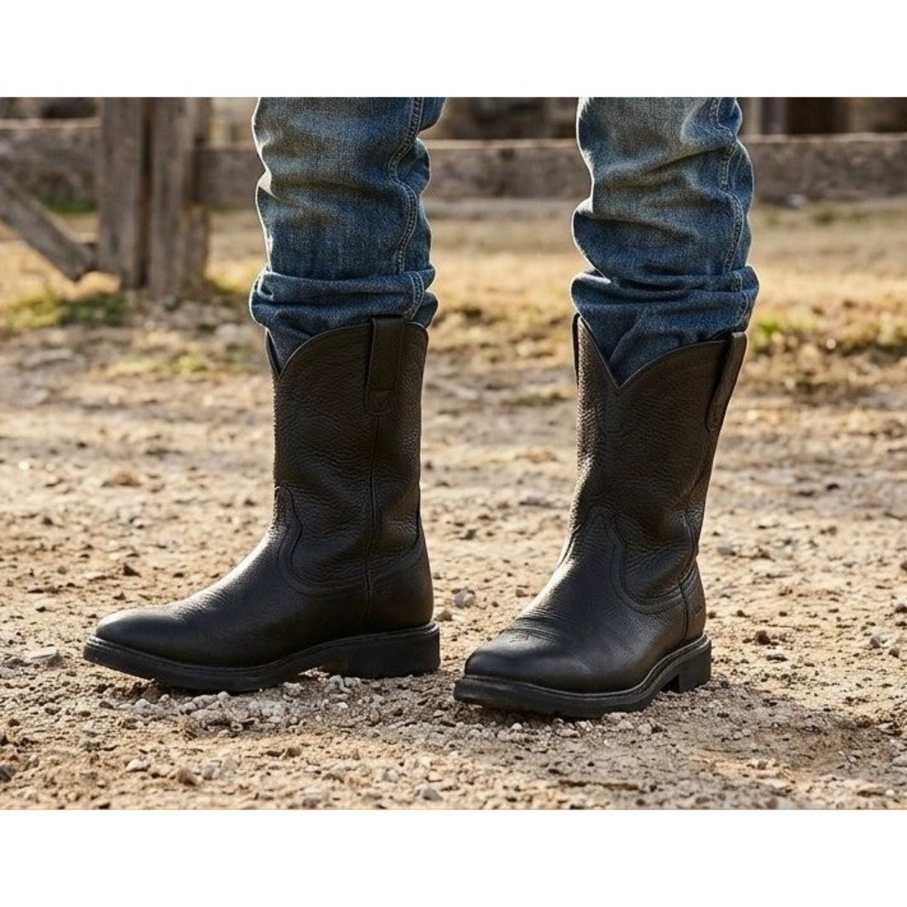 Ariat Work Sierra Soft Toe Pull On Western Boots Mens 13D Black Leather Roper